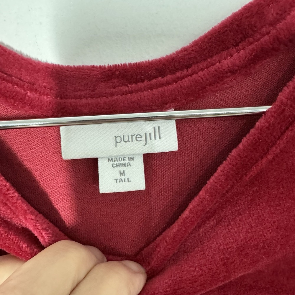 J Jill Purejill Women's Long Sleeve Red Velvet A Line Dress With Pockets Size MT - Picture 4 of 10